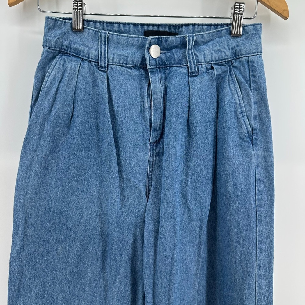 Who What Wear Jeans‎ Womens 4 Blue Denim Pleated High Waist Wide Leg Streetwear